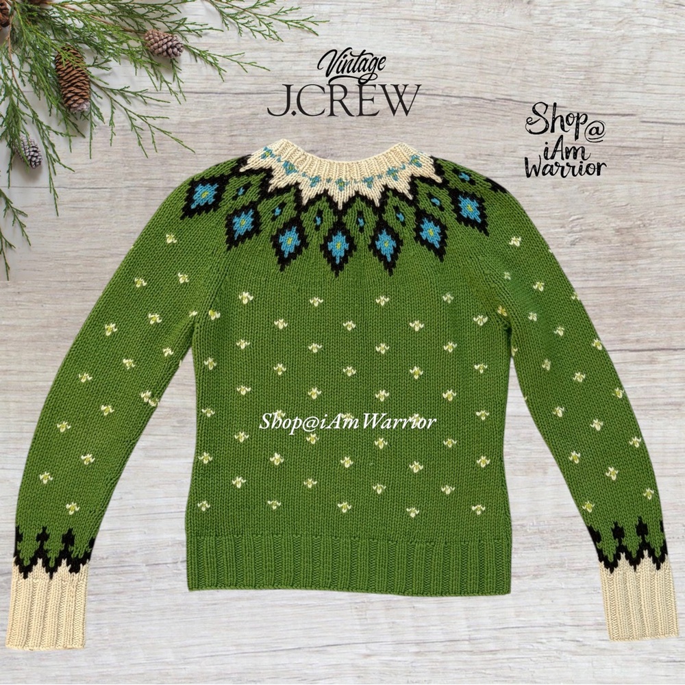 J.Crew vintage apple green Nordic fair isle handknit sweater *shop@iamwarrior - Picture 5 of 11